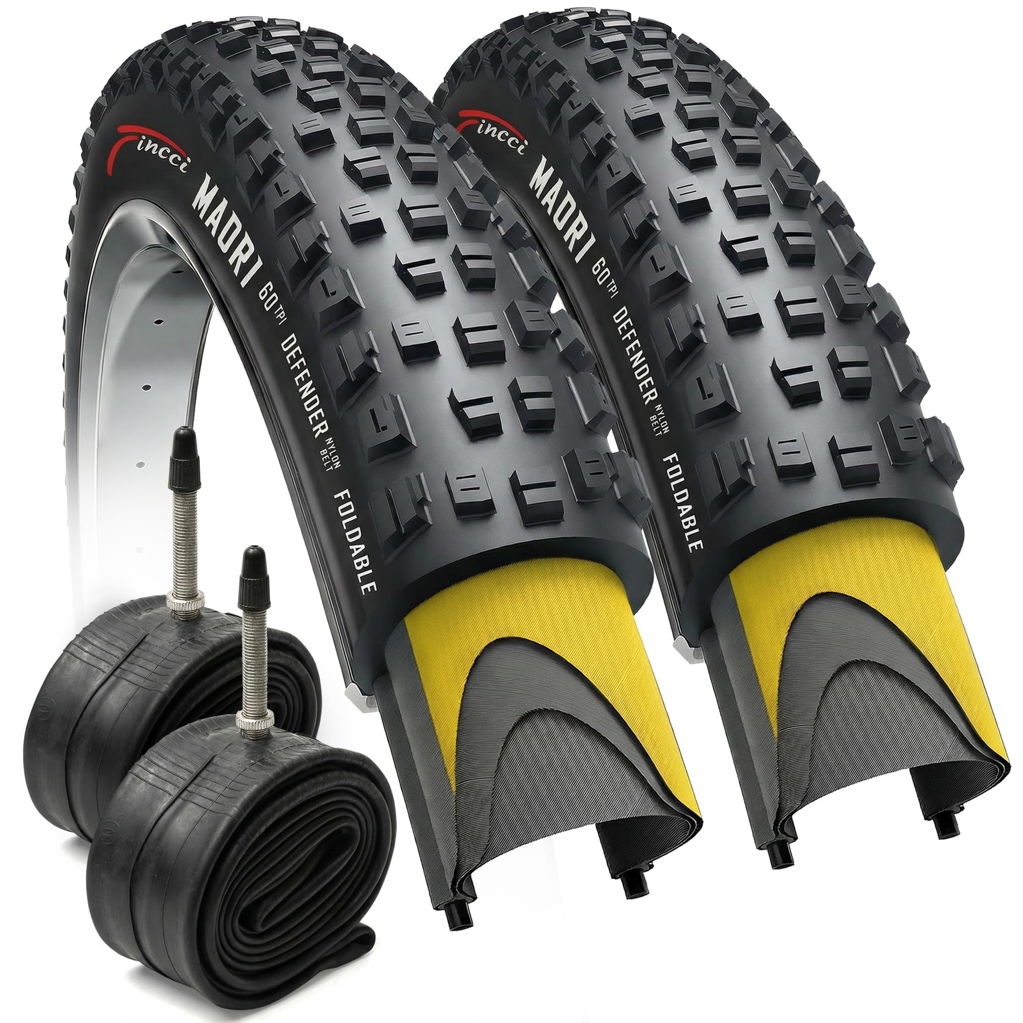 Fincci Pneu Gravel 29x2.25 57-622 Pliable avec Chambres à Air, Nylon 1 mm | Pneus Gravel Pliables 29x2.25, ETRTO 57-622, Chambres à Air et Protection Nylon 1 mm - Pour VTC, VTT et VAE - Lot de 2