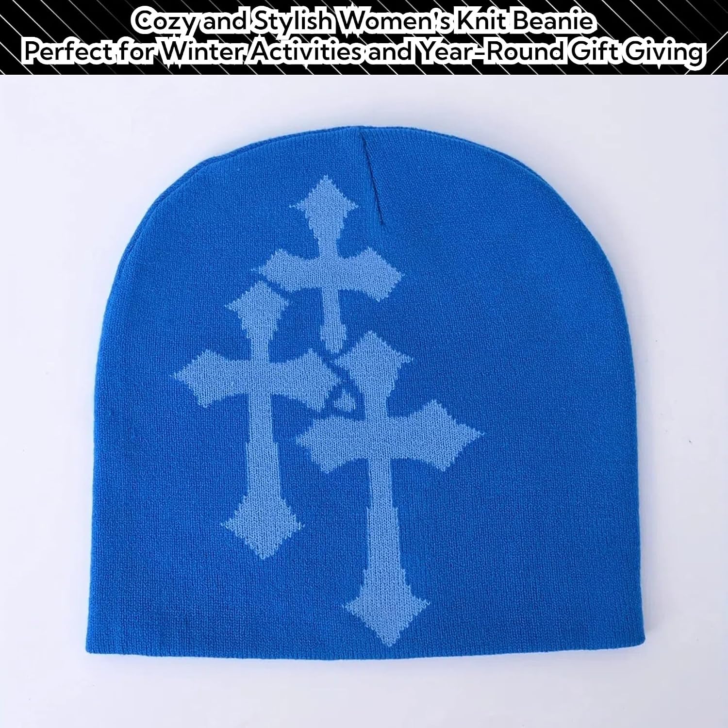 Fashion Knit Beanie with Cross Pattern Y2K Unisex Soft Jacquard Cap Popular Hip-Hop Cool Street Outdoor Sports Earflap Hat
