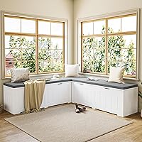 CayugaCrekrd L-Shaped Corner Bench with Flip-Top Storage & Cushion - Space-Saving Shoe Bench for Entryway, Hallway, White