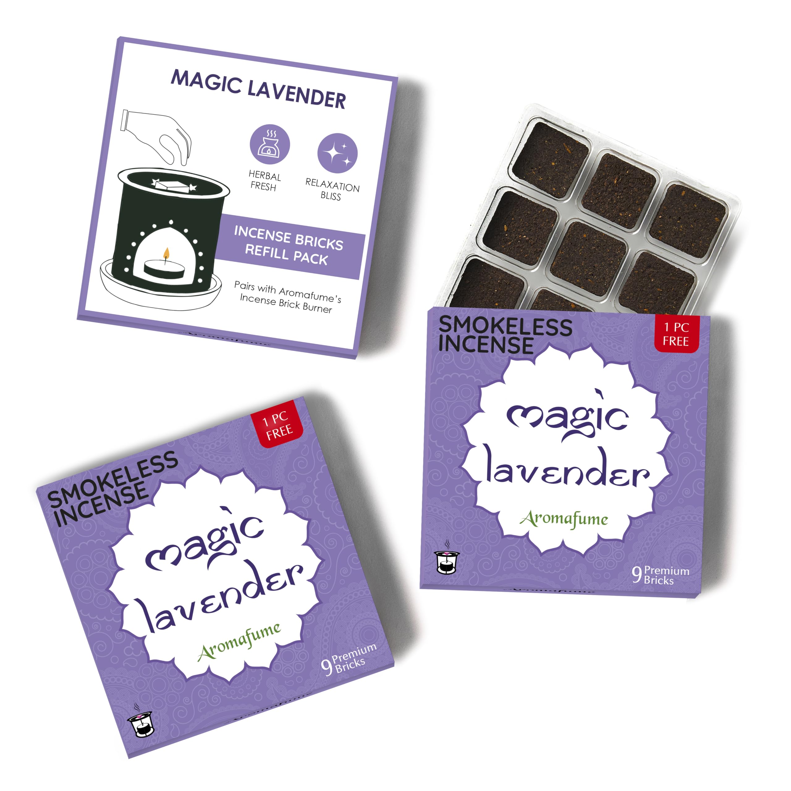 Magic Lavender Incense Bricks Refill Pack (3 x 9 Bricks) by Aromafume | Made with Pure Lavender | Ideal for Meditation, Relaxation, or Yoga | Natural, Low Smoke, Nontoxic Incense Bricks