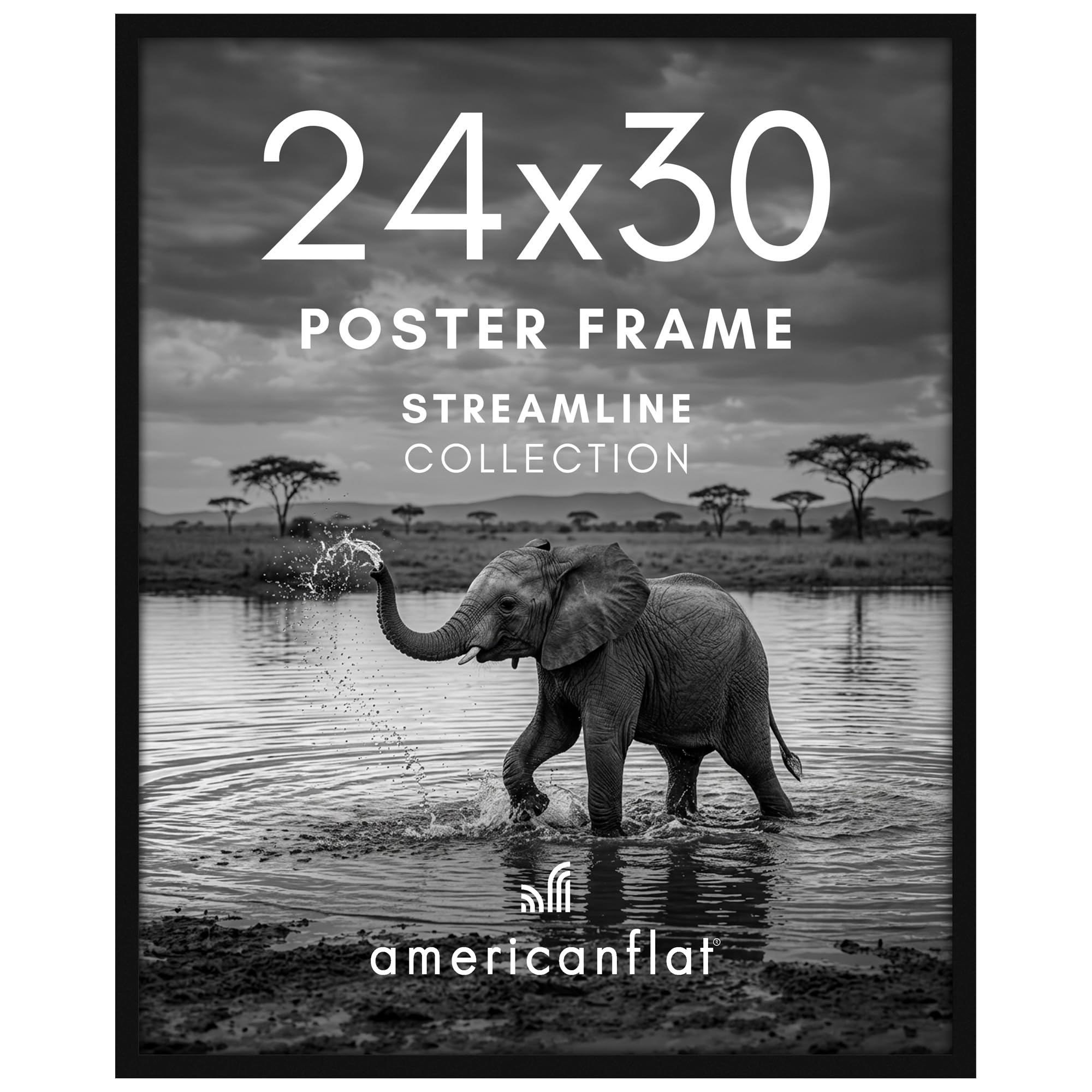 Americanflat 24x30 Picture Frame with Polished Plexiglass - Streamline Collection - Thin Border Picture Frame for Wall Display - Hanging Hardware Included - Black — image 1