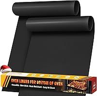 OAZ 2 Pack Oven Liners for Bottom of Oven - 17x25 Heavy Duty Non-Stick Reusable Mats, Heat Resistant up to 500°F, BPA/PFOA Free for Gas, Electric, Toaster Ovens (Black)