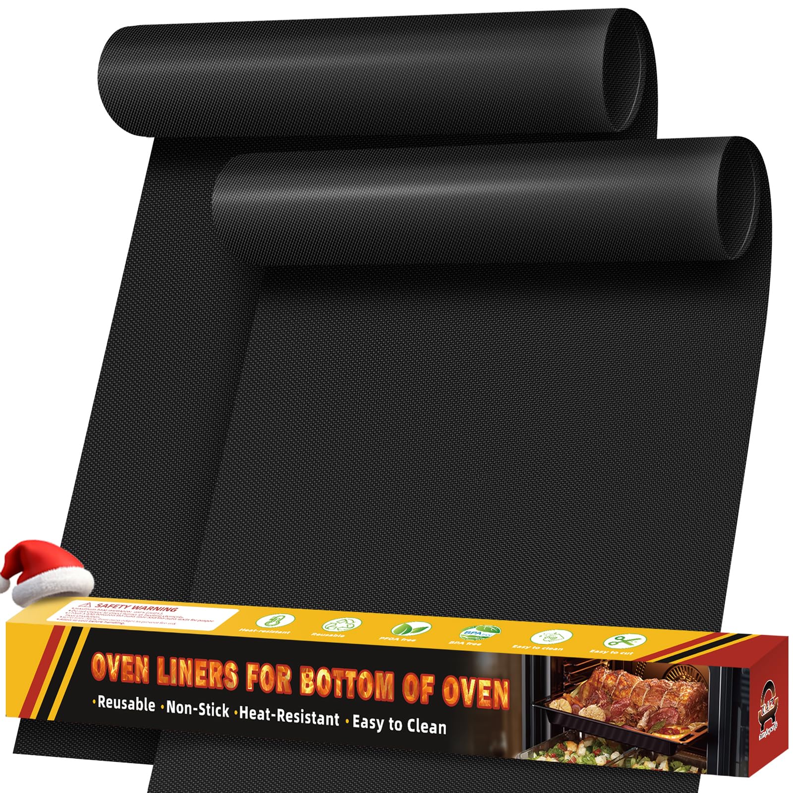 2 Pack Oven Liners for Bottom of Oven, 17"x25" Heavy Duty Non-Stick Oven Liner Mat, Reusable Heat Resistant Grill &amp; Baking Mat, BPA/PFOA Free Roaster Liners, Fits Electric, Gas, Toaster Ovens (Black)