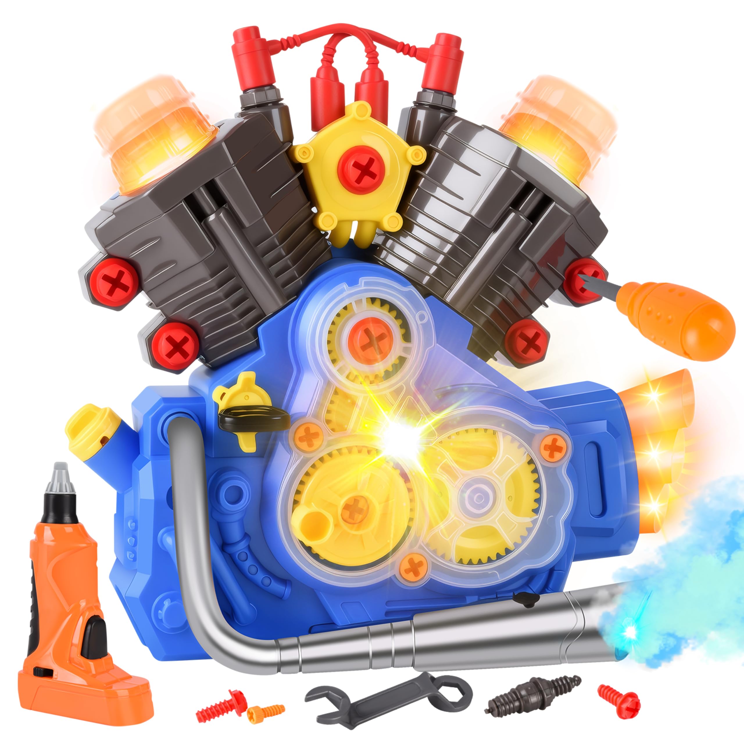 JONRRYIN Vis De Voiture Pour Enfants Avec Perceuse, Grand Tracteur à Visser, Jeu Avec Lumière Et Son, Fonctions De Réparation Du Bloc Moteur, Jouets éducatifs, Cadeaux D'anniversaire Pour Garçons De 3