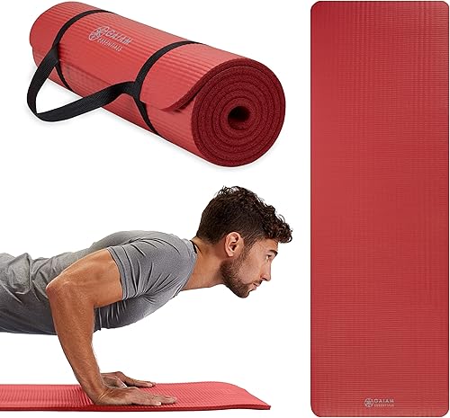Gaiam Essentials - Tapete de yoga grueso para fitness y ejercicio con correa de transporte para esterilla de yoga de fácil ajuste, 72 pulgadas de