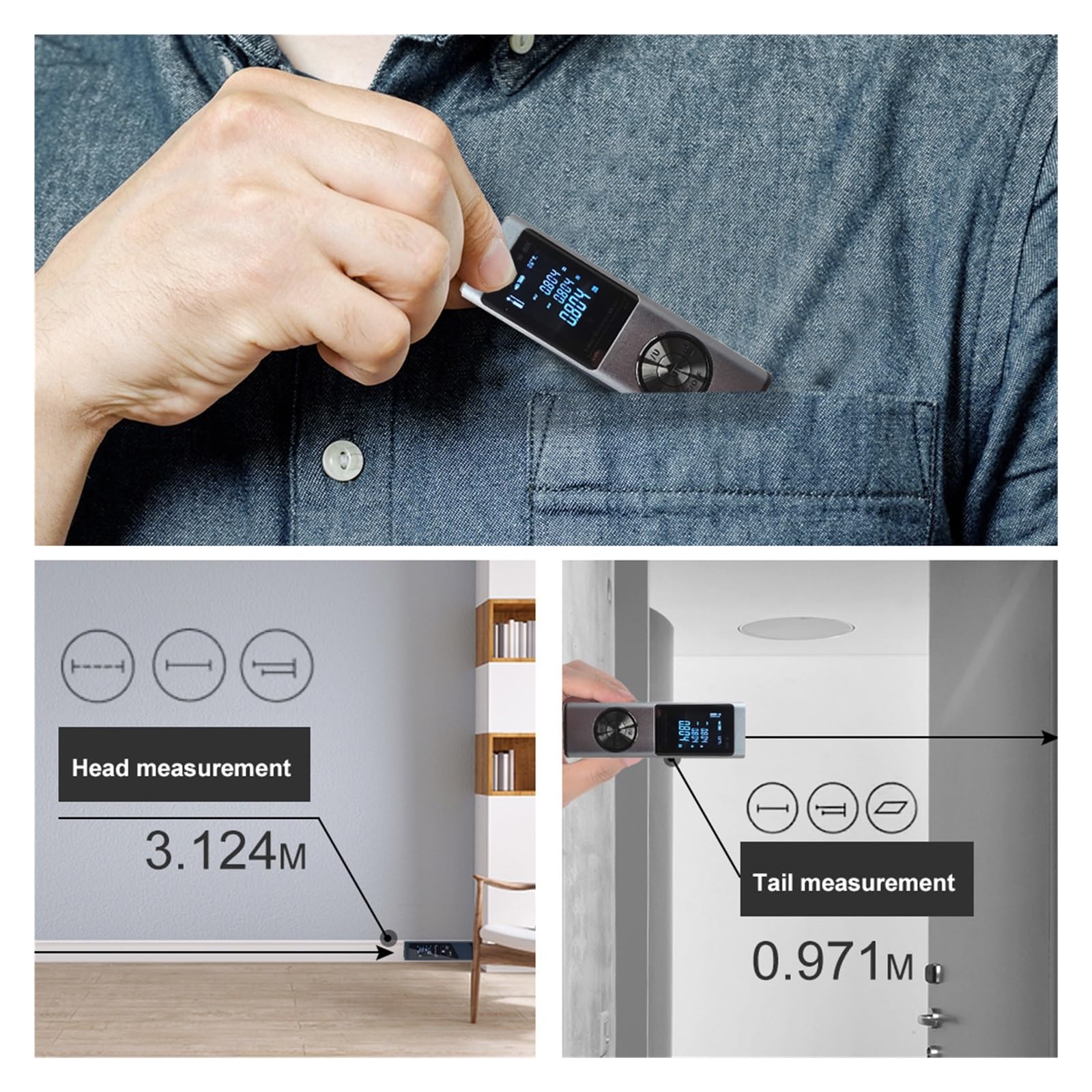 Mini telémetro láser, medidor de Distancia, 40M, 60M, 80M, Digital Recargable, área Volumen, Herramienta medición Varios ángeles Precisión Flexibilidad Medición
