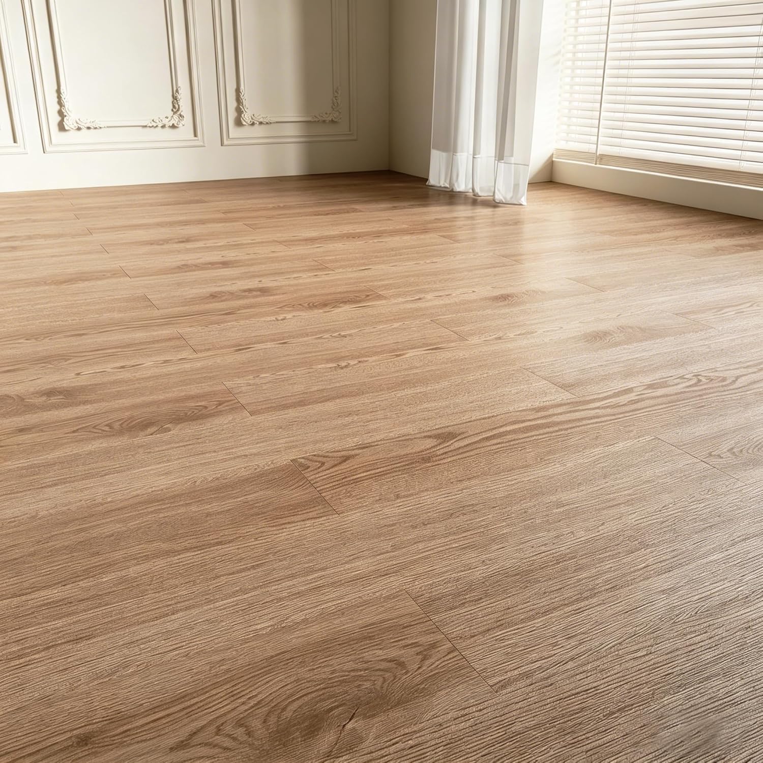 Self Adhesive Vinyl Flooring Tile 5m2, 36 Tiles 91.5x15.2cm Grained Plank Effect Floor Tiles Waterproof PVC Peal and Stick for Living Room Bathroom Kitchen Bedroom Home Office Flat (Walnut Grain)