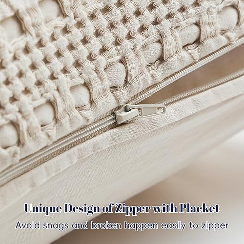 Miniatura 4 de PHF - Funda de almohada decorativa de 100% algodón con cremallera, tejido de punto gofre, suave, transpirable y no irrita la piel, sin relleno, 1