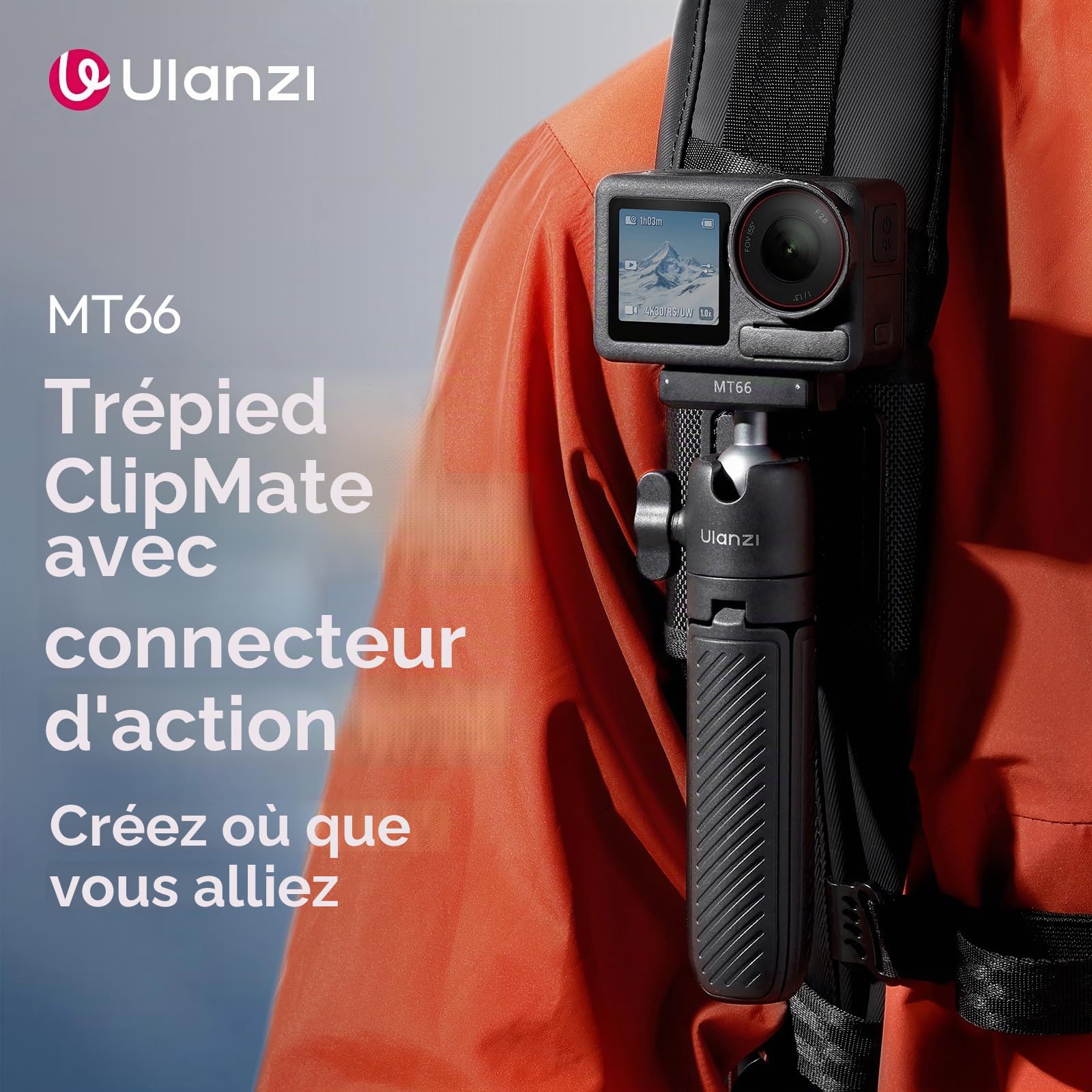 ULANZI MT66 Trépied pour caméra d'action, Support Adaptateur magnétique à dégagement Rapide pour DJI Osmo 360 Nano Action 5 Pro 4, Perche à Selfie/Mini trépied