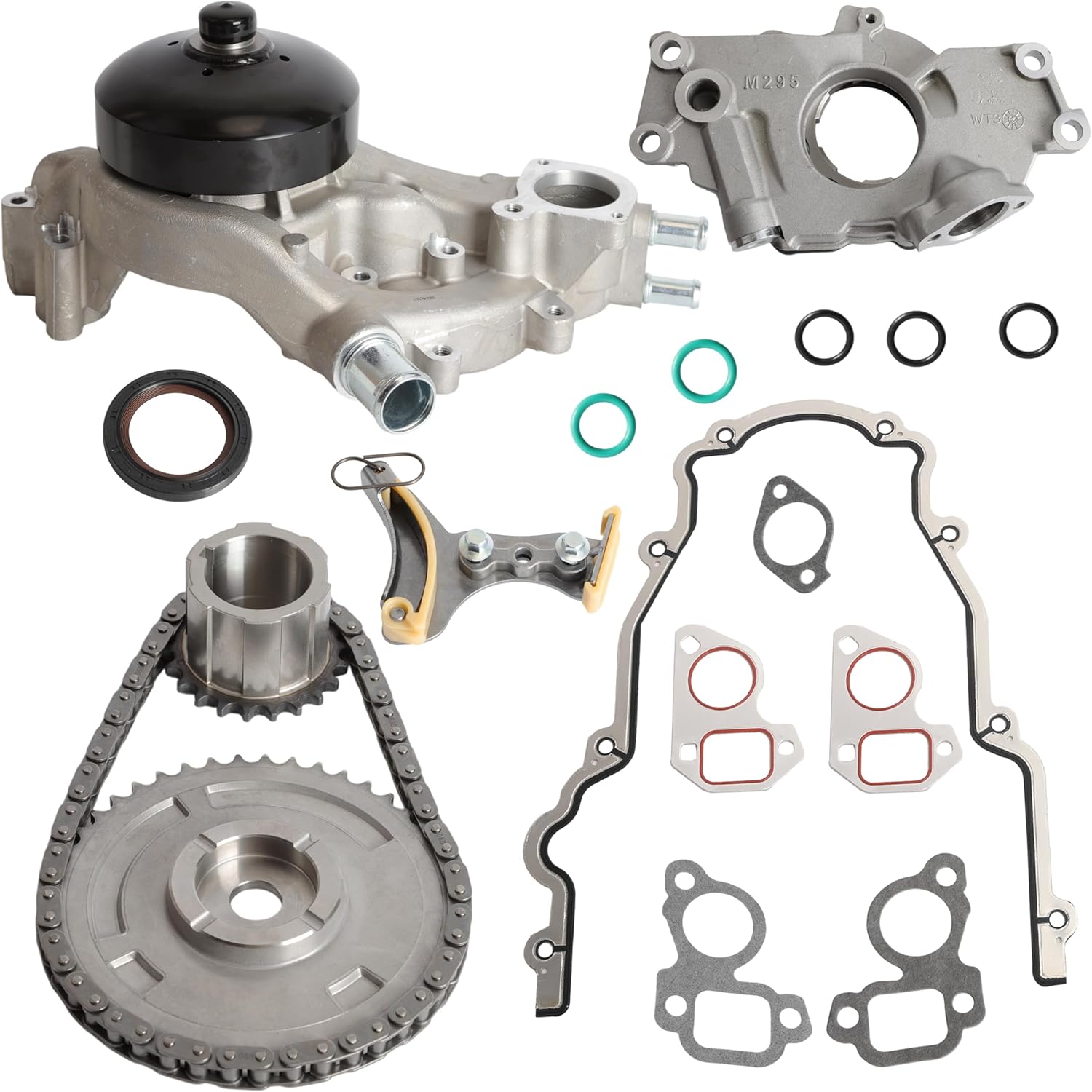 M295 Oil Pump Timing Chain Kit w/AW6009 Water Pump Chevy Silverado/Tahoe/Corvette/Avalanche,for GMC Yukon/Sierra, for Cadillac,for Buick,for Hummer,for Saab, for Pontiac 4.8/5.3/6.0/6.2 07-13
