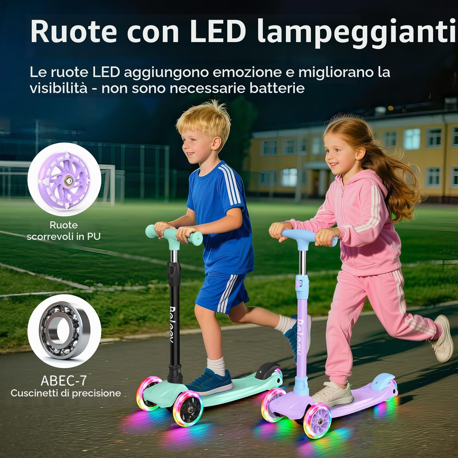 BELEEV A3 Monopattino Bambina con Ruota Illuminata LED, Altezza Regolabile | Pedana Antiscivolo e Extra Larga,Leggero con Telaio Robusto per Monopattino 3 Ruote Bambina Bambini e Bambine 3-12 Anni