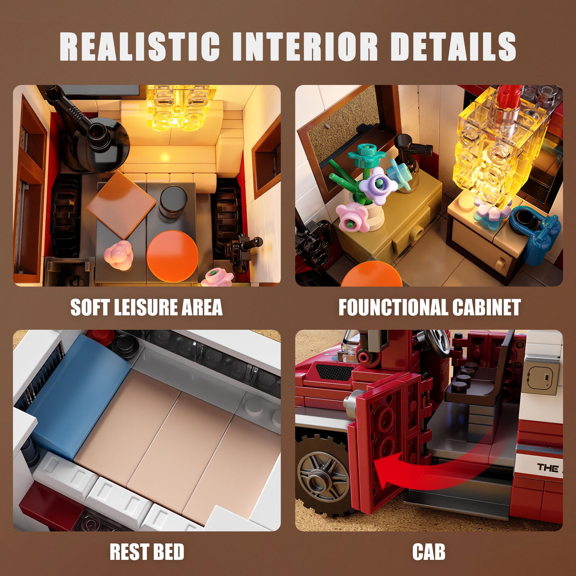 TGL City Camper Van Building Set-Beach Camping Themed Construction Toy Kit with Mini Accessories&Lights, RV Car Model Compatible with Legos,Birthday Gift for Adults and Kids 6+(880 pcs)