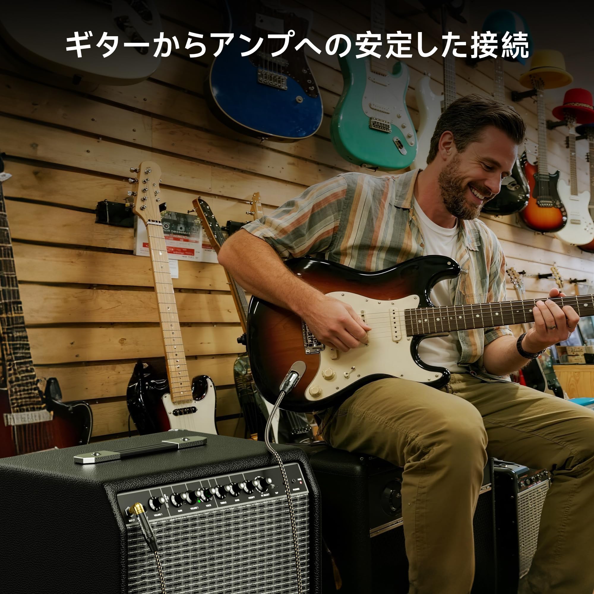 Amazon | Cable Matters 2本セット 編組ギターケーブル - 1.8m、ギター