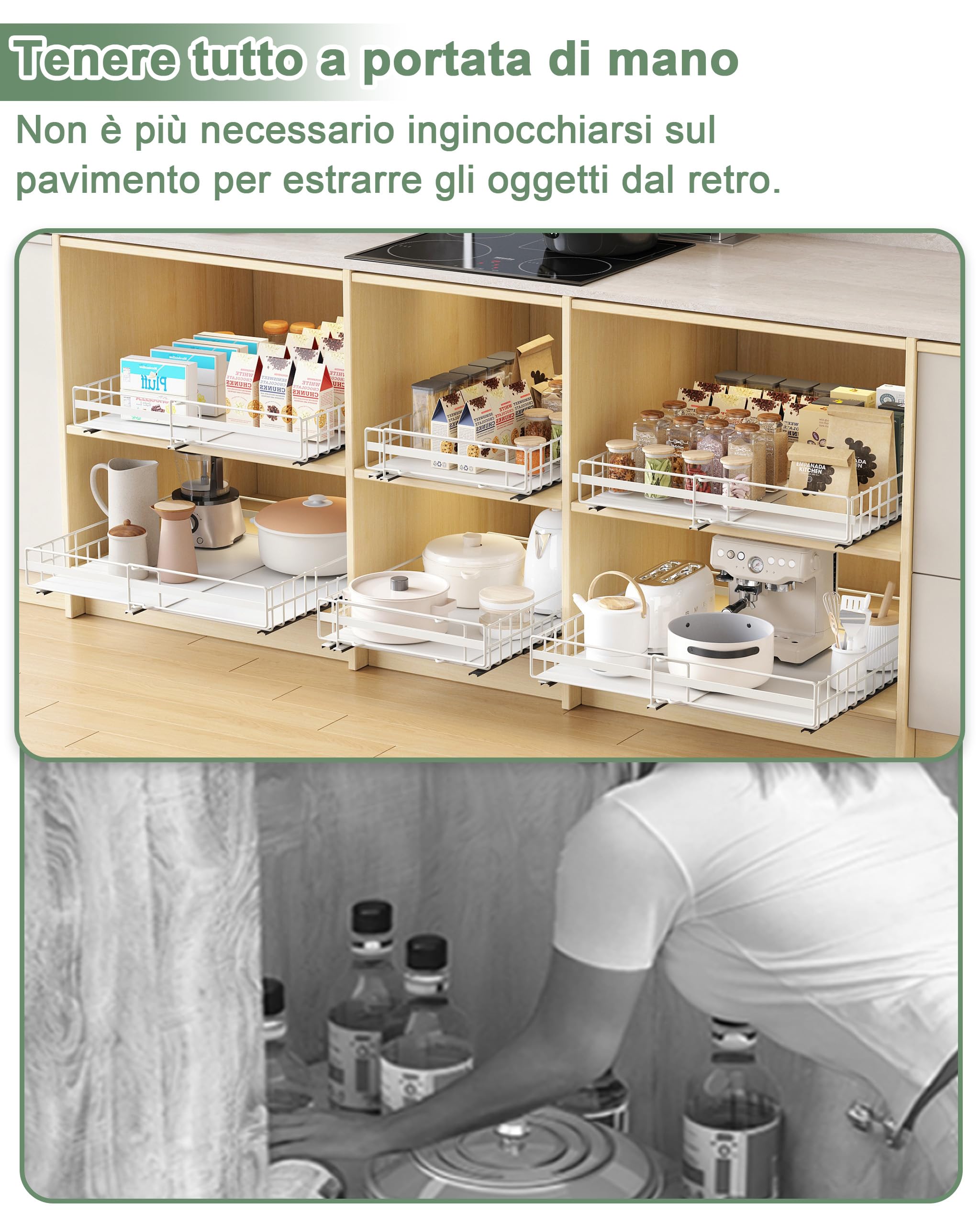 UMDONX 2 Pezzi Cassetto da cucina telescopico Cassetti estraibili per armadi da cucina con adesivo Organizzatore per cassetti da cucina estraibili(Bianco)