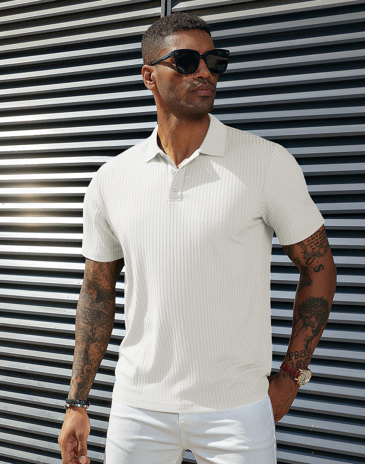 PJ PAUL JONES Polo de manga corta con textura para hombre, casual, sin arrugas, tejido elástico, para golf