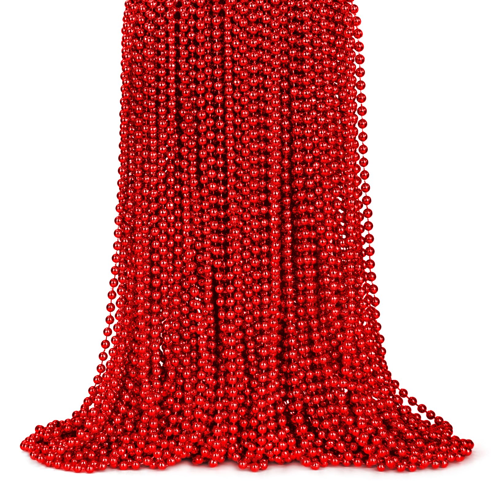ZYFLSQ 100 Pcs 33" 7mm Metallic Red Mardi Gras Beads Necklaces Bulk, Valentine Beaded Necklaces, Party Beads for Carnival Valentines Patriotic Day