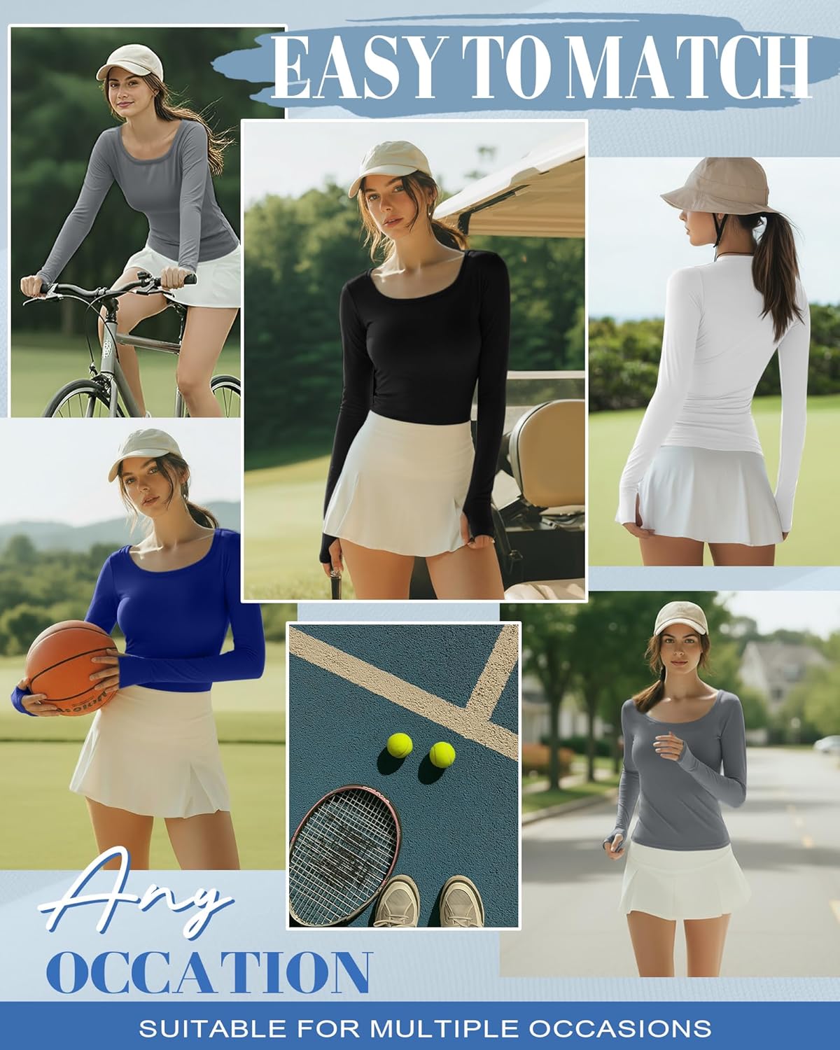 4 Pack Women's Workout Tops Long Sleeve Compression Shirts U Neck Slim Athletic Yoga Basic Shirt with Thumb Holes - Image 5