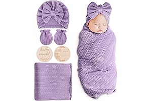 AQOKKA Newborn Baby Receiving Blankets for Girls with Bow Hat Mittens