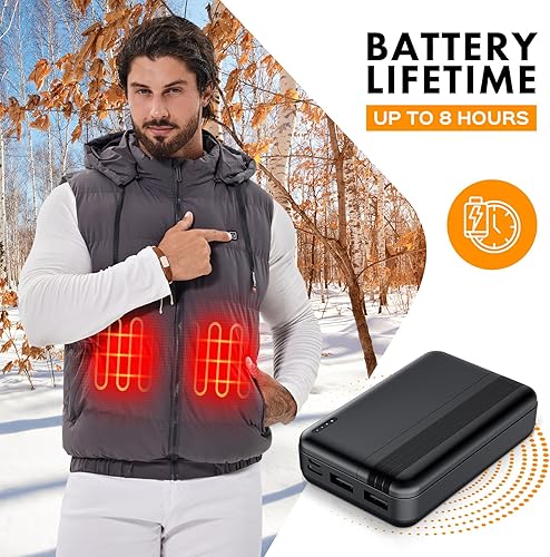 Miniatura 2 de Chaleco térmico de 5 V2a 10000 mAh, batería externa para chalecos de calefacción eléctrica, chaquetas térmicas, abrigos, sudaderas con capucha,