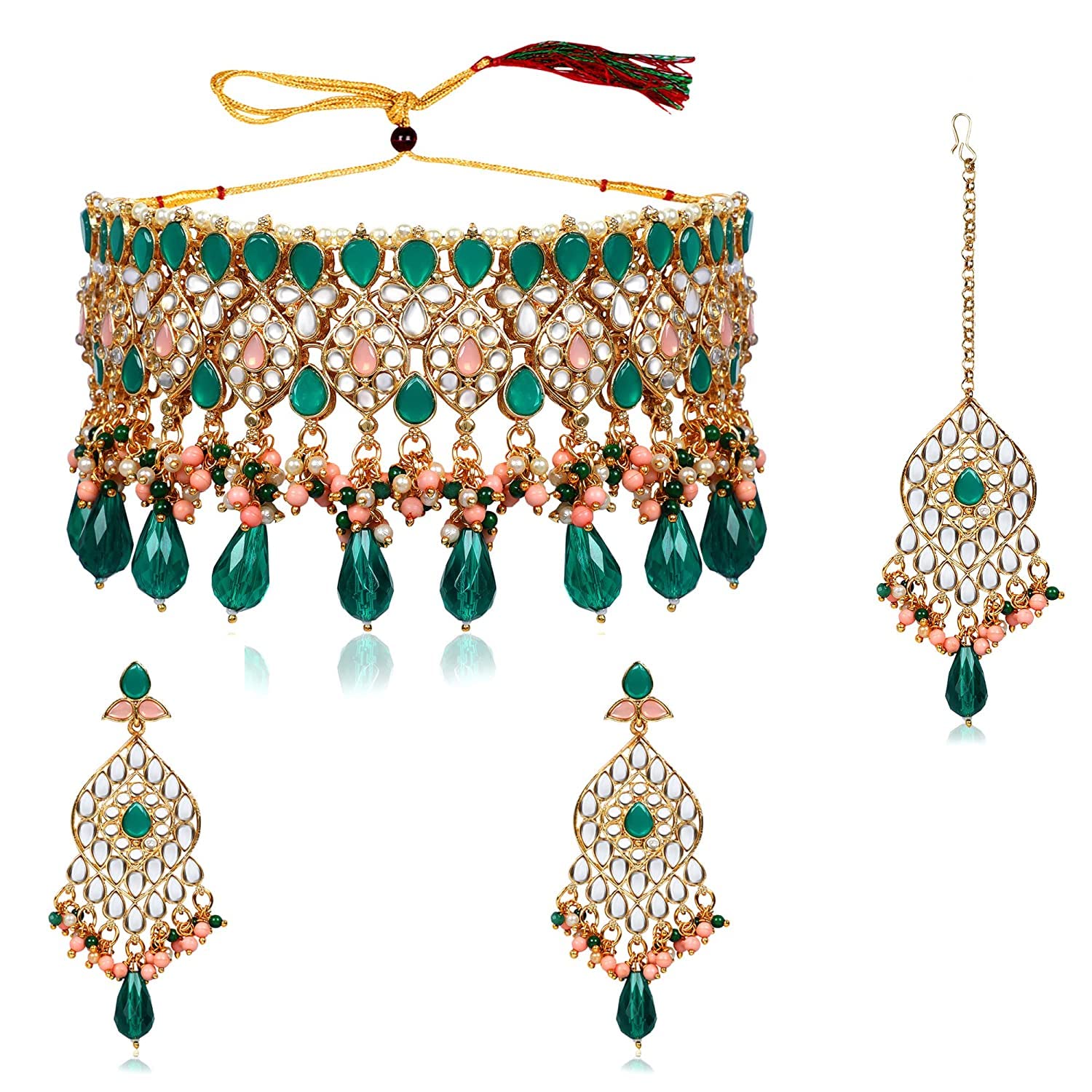 See full amazon price history chart for IIJ Elegant Green & Peach Choker Necklace Set | Maang Tikka & Dangle Earrings | Kundan & Pearl Design Jewellery Set for Women & Girls IIJ Elegant Green & Peach Choker Necklace Set | Maang Tikka & Dangle Earrings | Kundan & Pearl Design Jewellery Set for Women & Girls (B0B8HWFHYF) Amazon Price History, Amazon Price Tracker