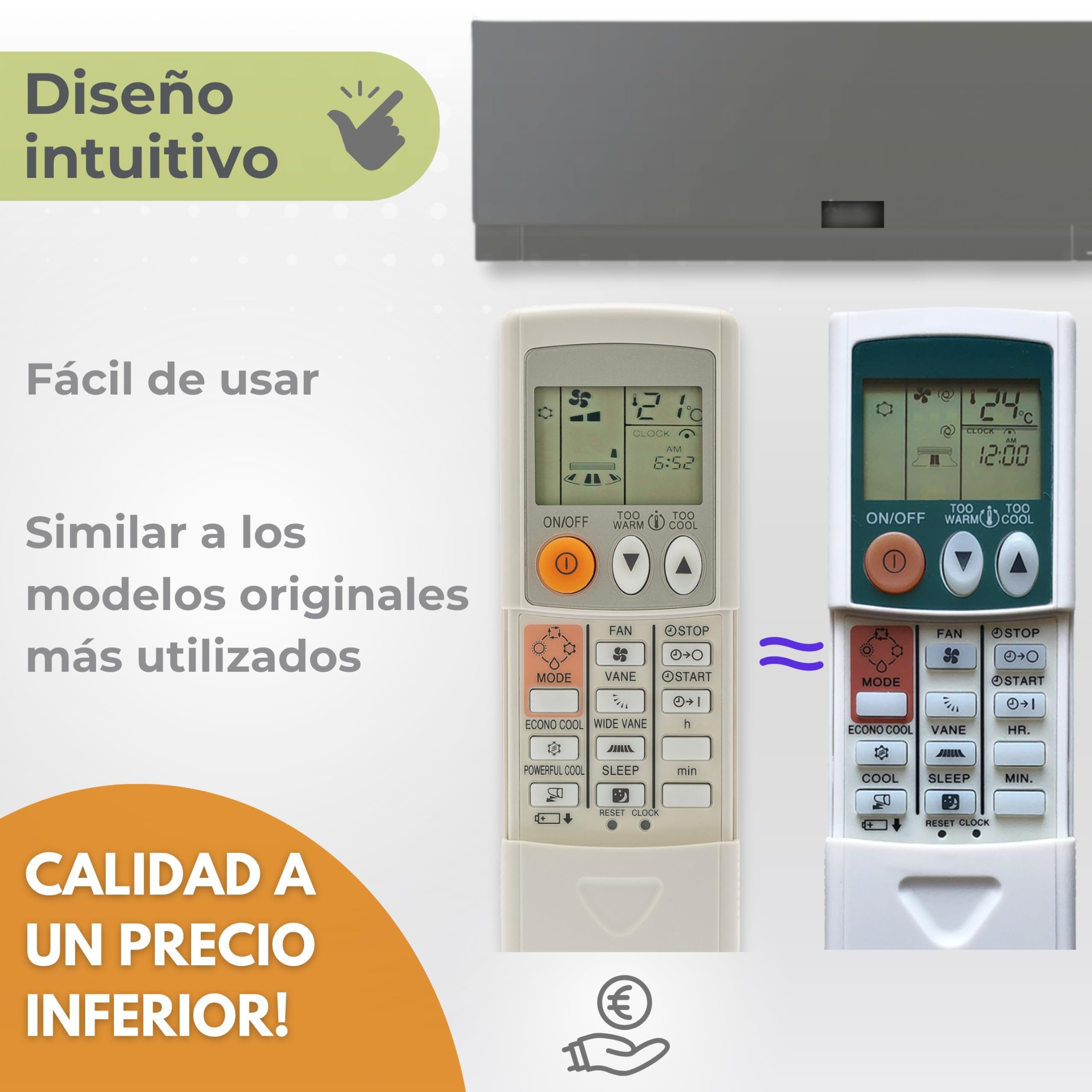 Wellclima Control Remoto Universal WEC-MI1 para Aire Acondicionado Mitsubishi, Listo para Usar en Segundos, Compatible con Bomba de Calor e inversor, compatibilidad Garantizada
