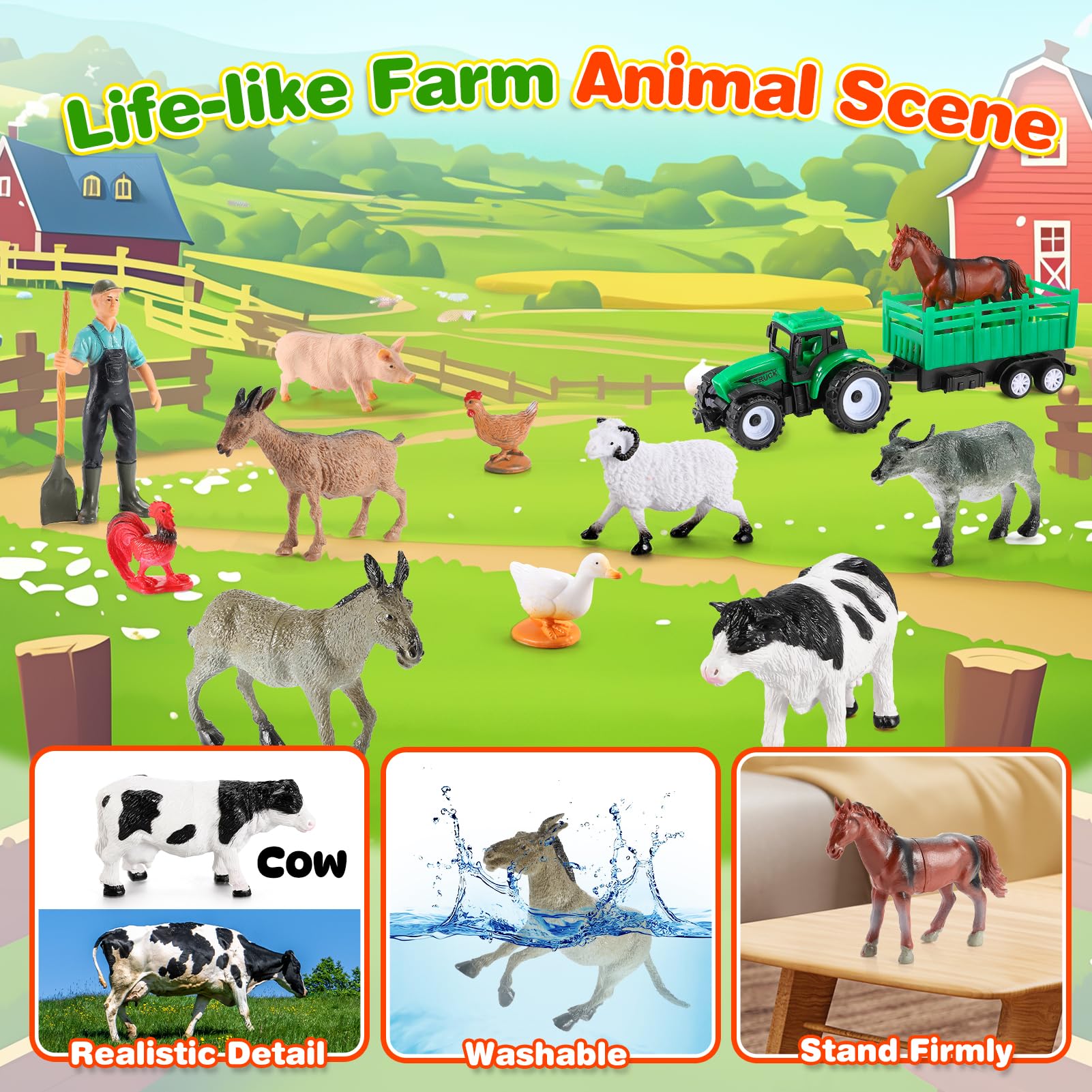 HappyKidsClub Farm Animal Toys for 1-4 Year Olds, Red - Image 4