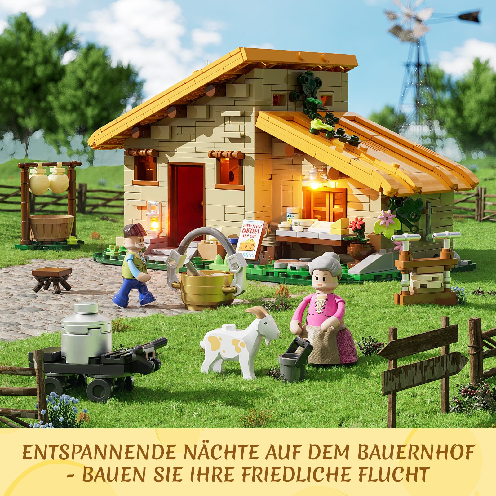 FUNWHOLE Käsehaus Beleuchtungs-Baustein-Set - Hauskäse Kollektion LED Licht BAU Tiere Bausatz 867 Teile für Erwachsene und Jugendliche