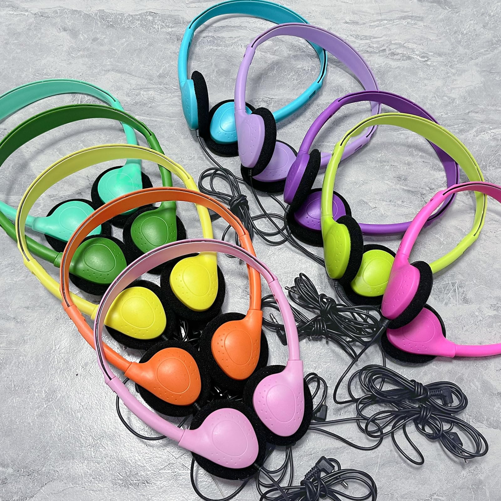 Confezione da 60 cuffie per bambini, studenti, scuola, aula, regolabili, con jack da 3,5 mm, per biblioteca, bambini e adulti (004 cuffie multicolore)