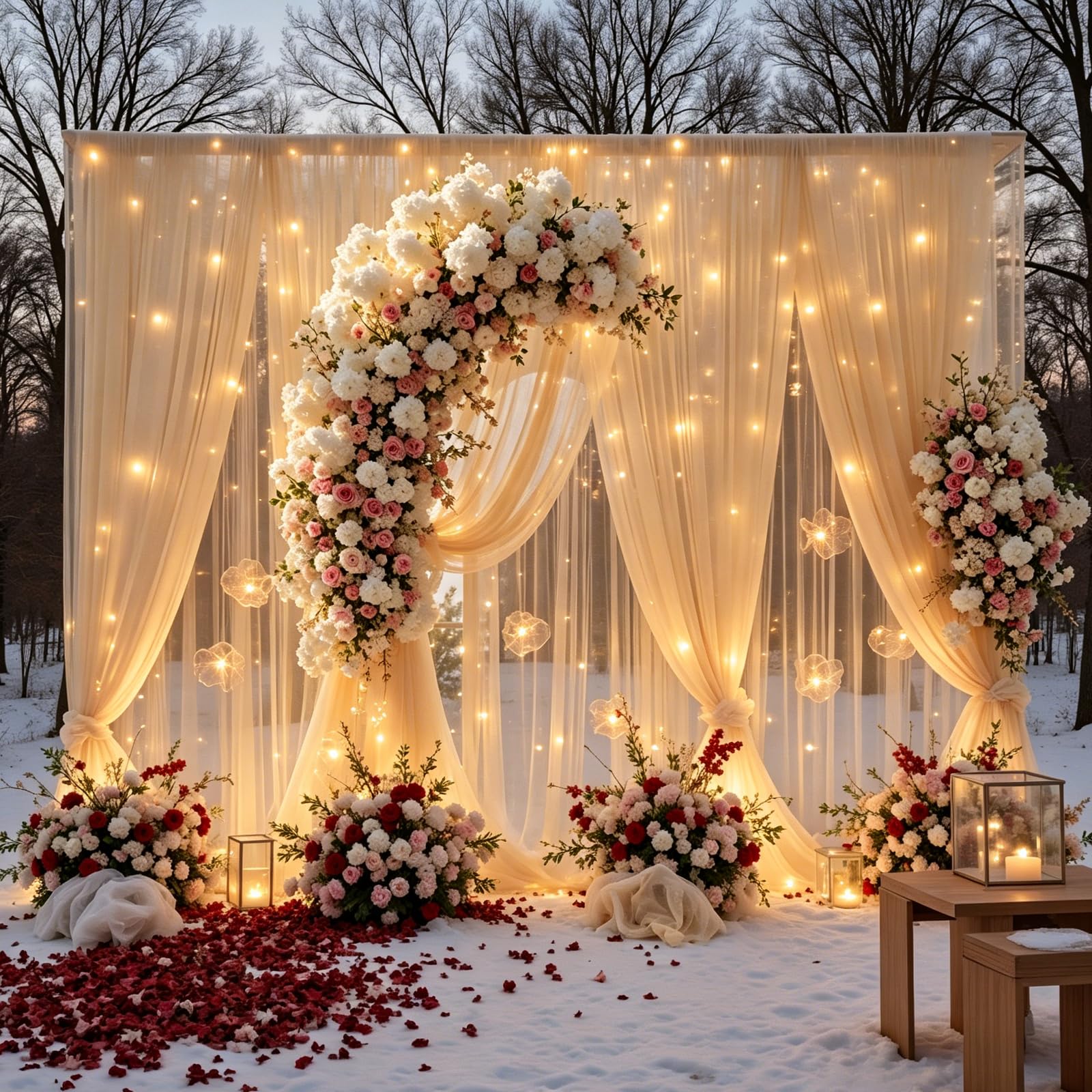 Rideaux de fond en tulle champagne avec guirlandes lumineuses pour fêtes – Rideaux transparents de 50,8 x 2,4 m avec lumières pour mariage, fête prénatale, fête d'anniversaire, décoration de