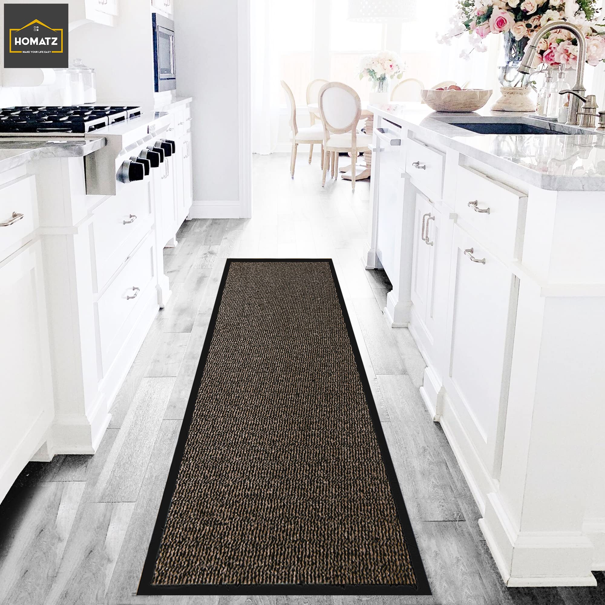 Homatz Hallway Runner Rug, Brown 60x120cm Heavy Duty Non-Slip Rubber Back, Large Carpet Runner, Dirt Trapper - Image 2