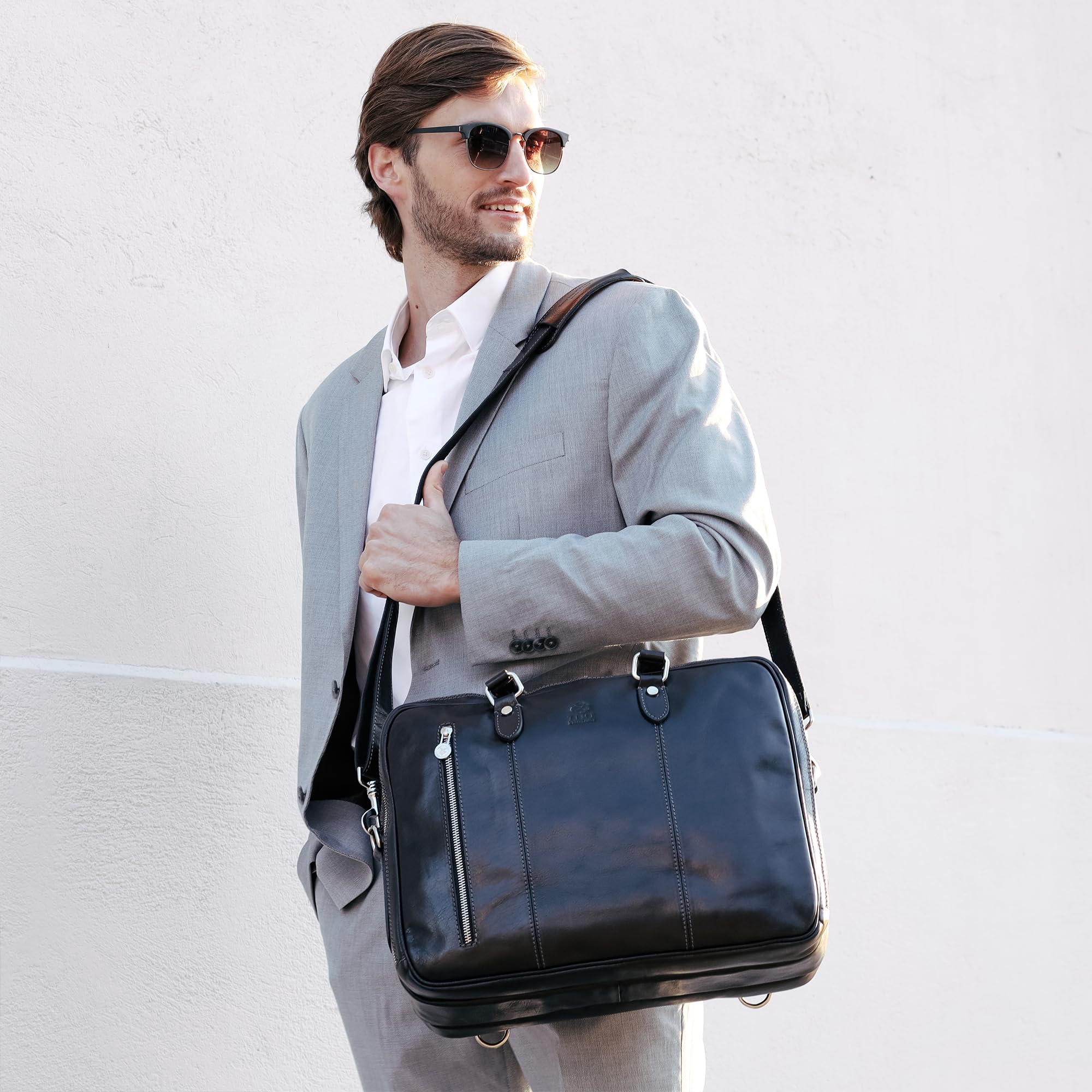 Time Resistance Bolso Bandolera para Hombre y Mujer de Piel - Maletín Portadocumentos de Mano en Cuero