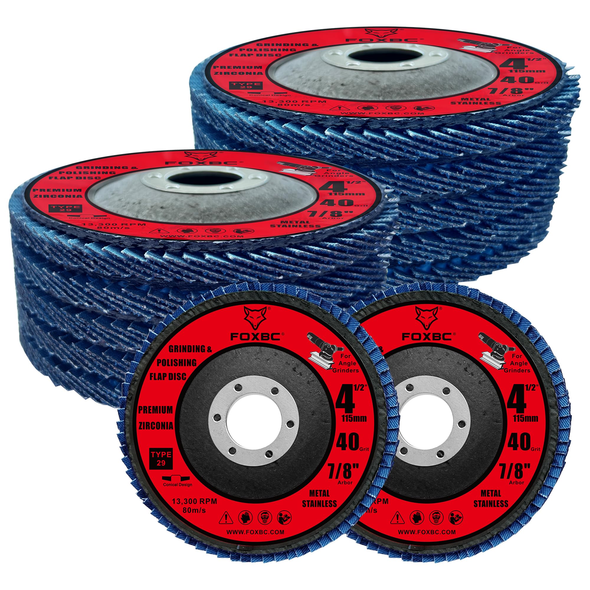 FOXBC 4.5" Flap Discs - 40 Grit for Angle Grinder -4