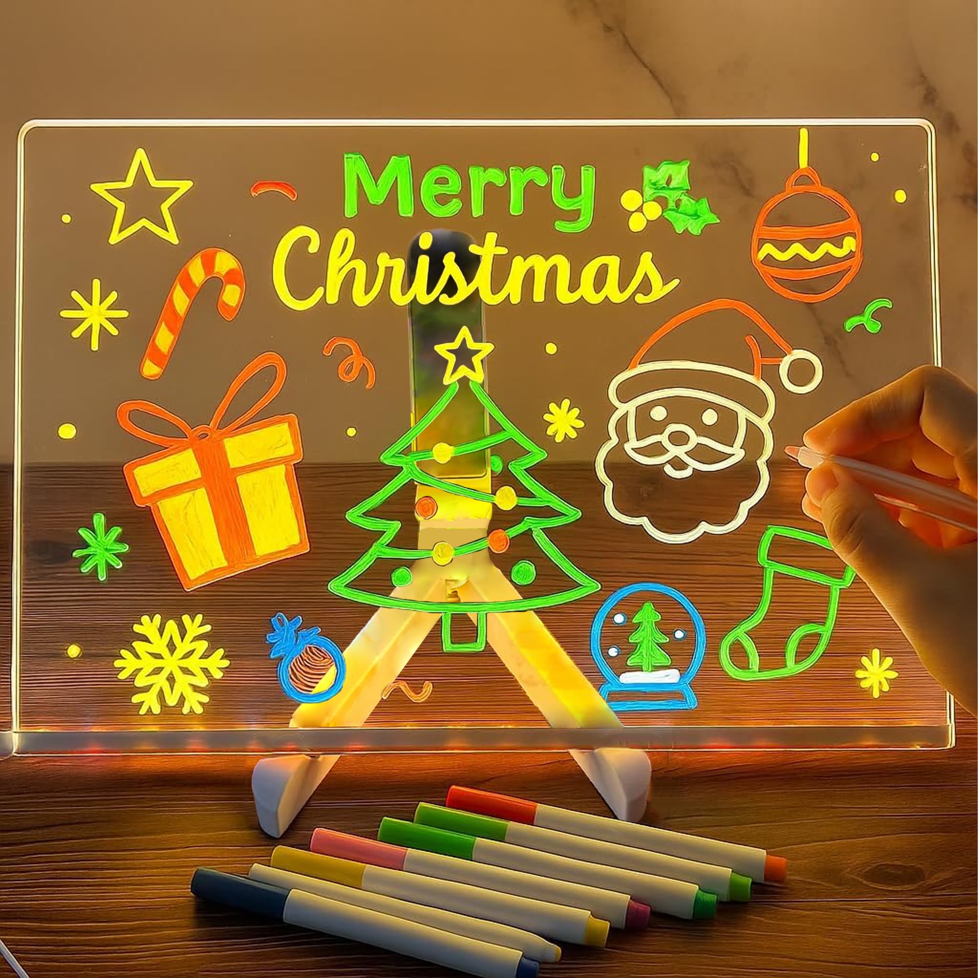 Tableau de messages, publicitaire, lumineux, 50 x 70 cm, avec 8 stylos néon, télécommande, panneau lumineux LED, effaçable, affichage du menu debout, panneau lumineux