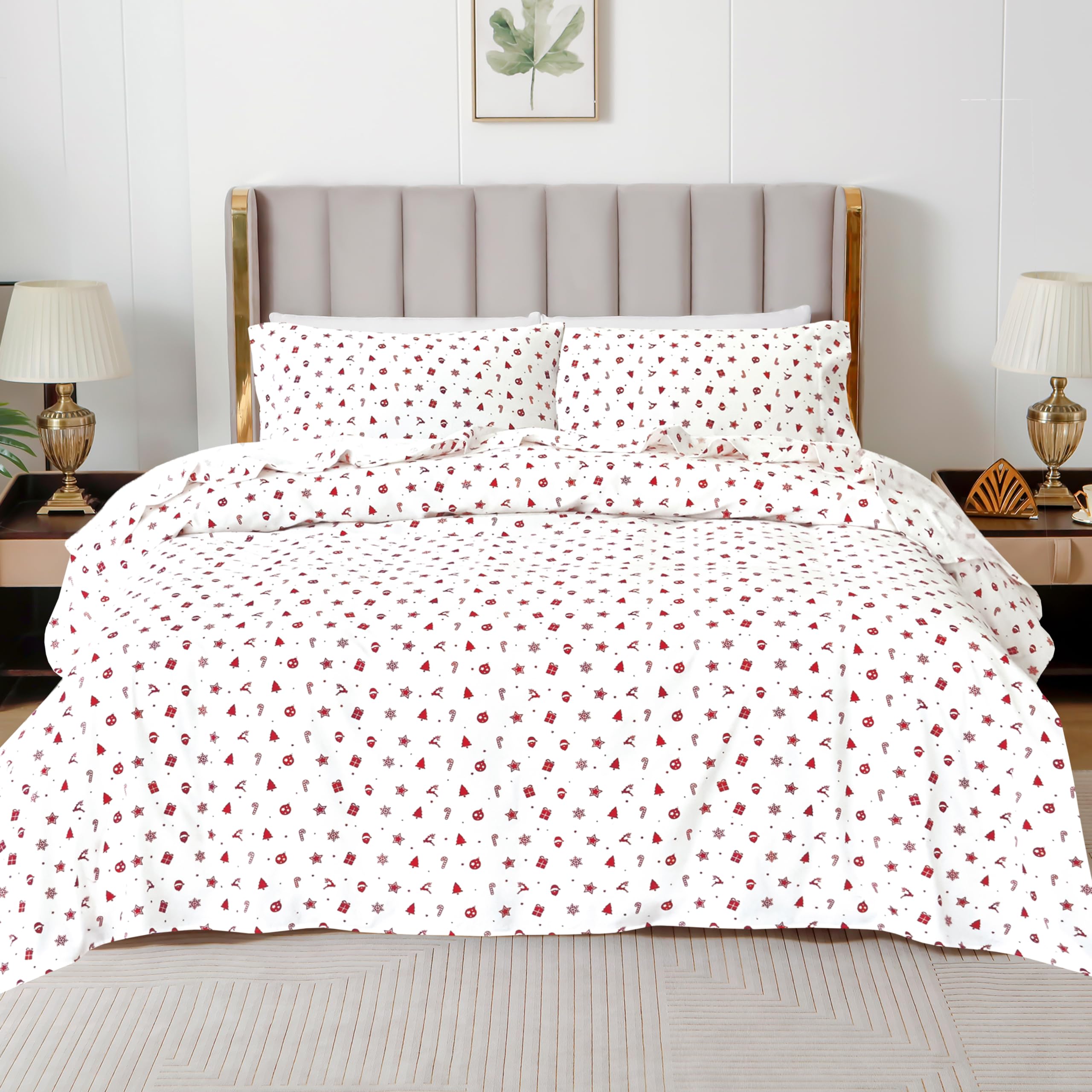 Elegant Comfort Ultra Soft 4-Piece 100% Turkish Cotton Flannel Sheet Set, Holiday Christmas Flannel Sheets - Image 2
