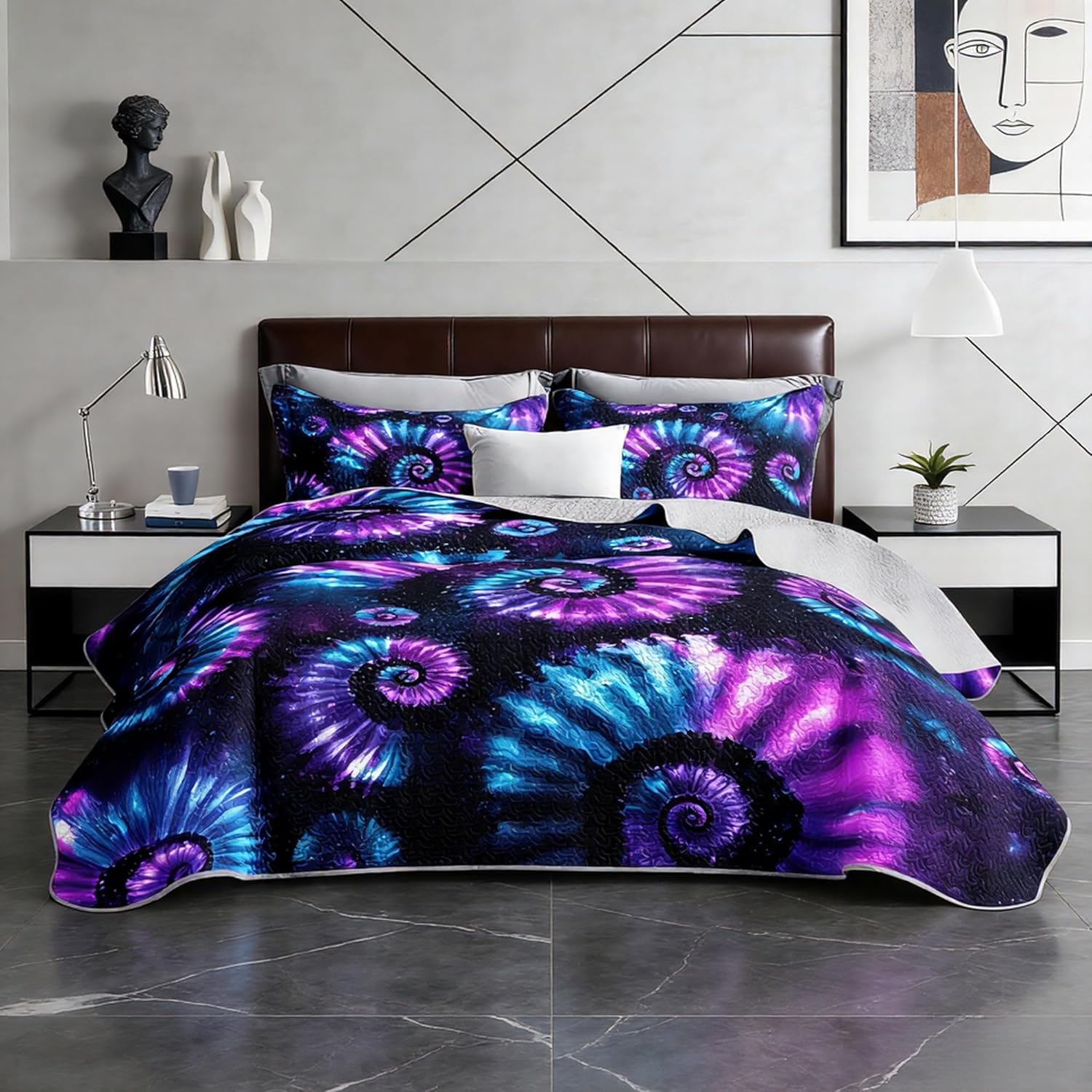 Colorful Tie-Dye Quilts for Kids Teens Adults Room Decor, Lightweight Mandala Spiral Bedding Sets Queen Size,Abstract Art Quilt Set with 2 Pillowcases.