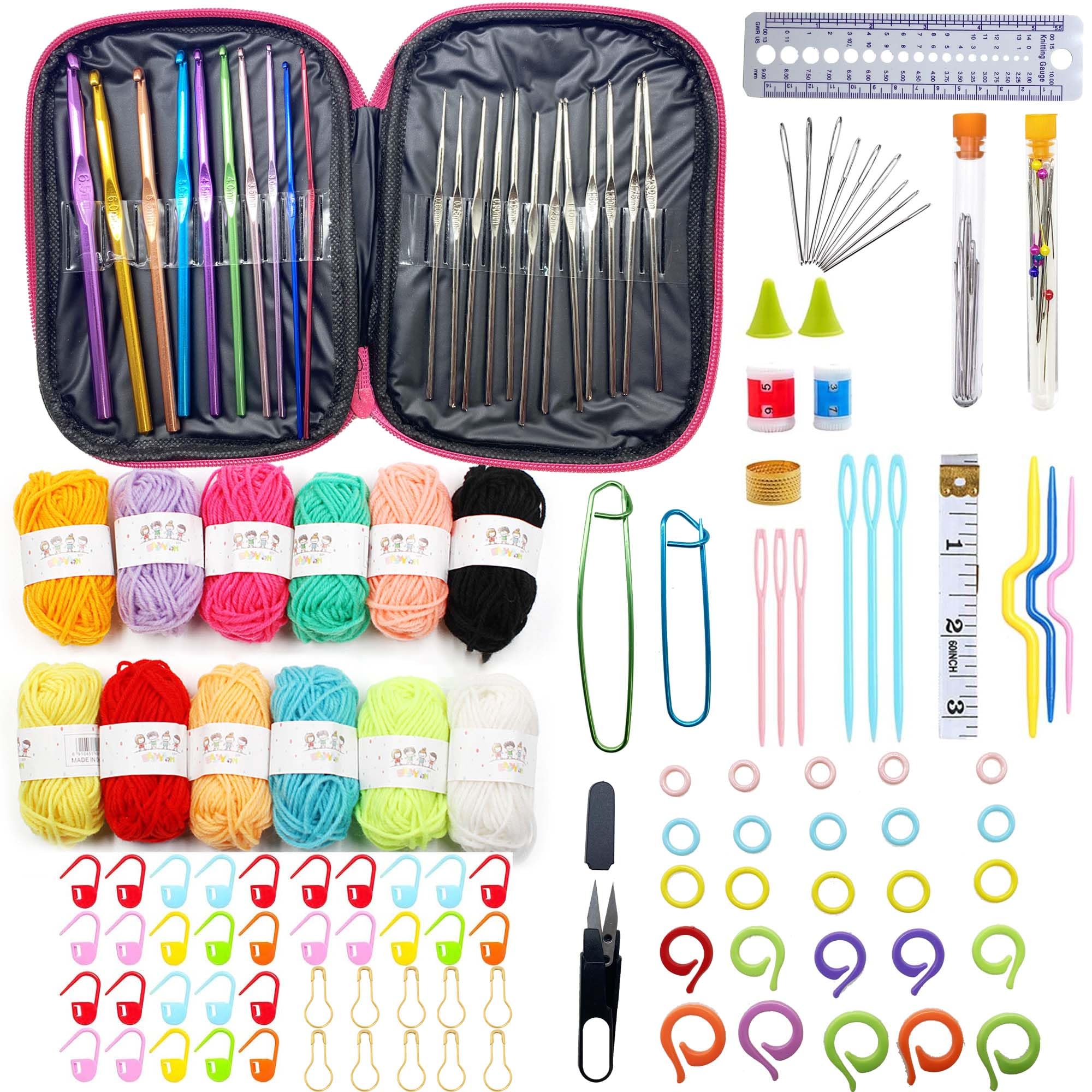 Aeeque Set Uncinetto Completo Per Principianti - 100 Pezzi Con 34 Uncinetti, 15 Gomitoli Lana Acrilica, Accessori E Borsa Marrone - 3
