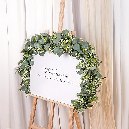 Miniatura 5 de 2 guirnaldas artificiales de eucalipto de 5.9 pies con flores blancas, enredaderas falsas de dólar de plata sintética para colgar centros de mesa,