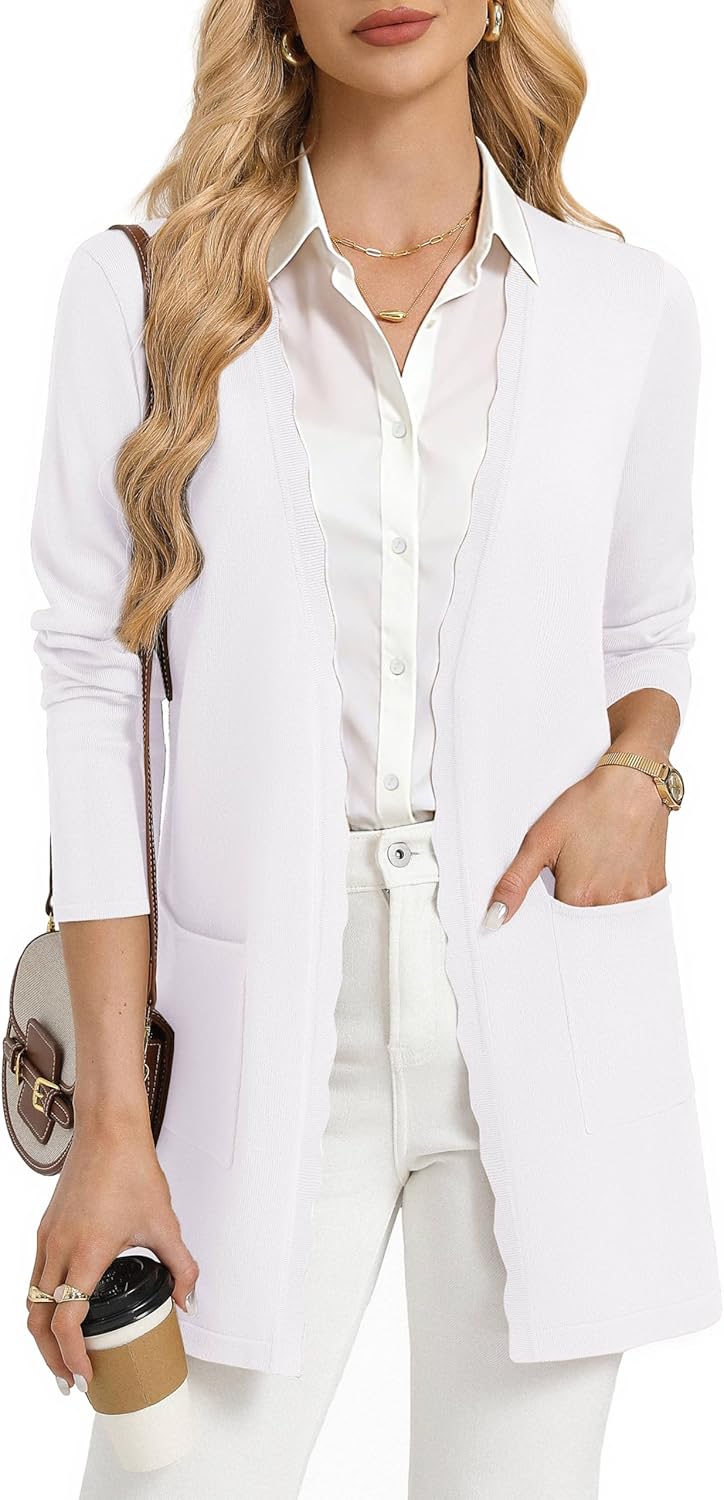 GRACE KARIN Womens Long Cardigans Trendy, Lightweight Knit Blazer, Casual Open Front Spring Sweaters with Pockets