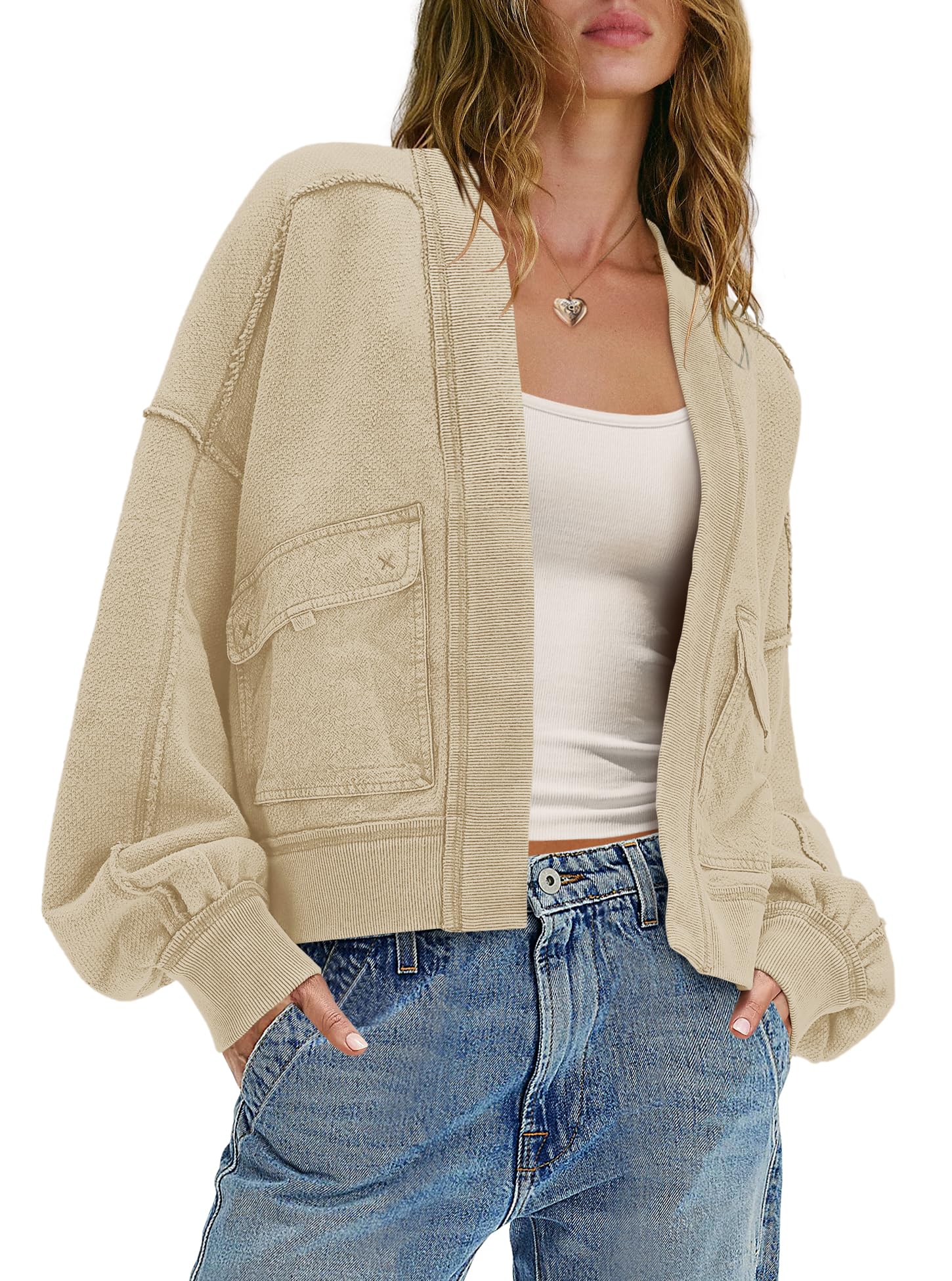 SENSERISE Womens Open Front Sweatshirt Cardigan Oversized Cardigan Casual Long Sleeve Fall Outfits Jacket with Pockets