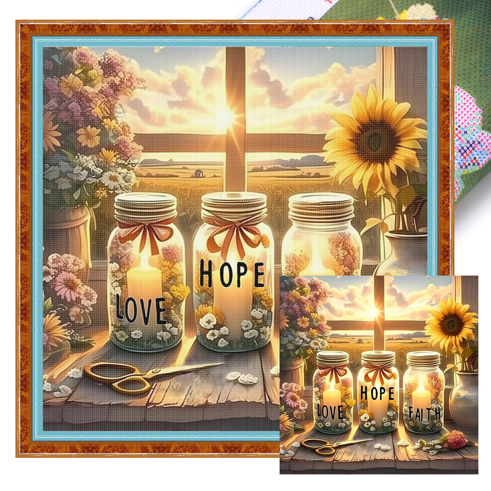 Poetrydraw 11Ctacc-12457__C__45x45 Window Glass Bottle Full 11Ct Diy Stamped Embroidery Needlepoint Starter Kits 45X45cm For Beginners Adults Home Decor (11Ctacc-12457 C 45X45)