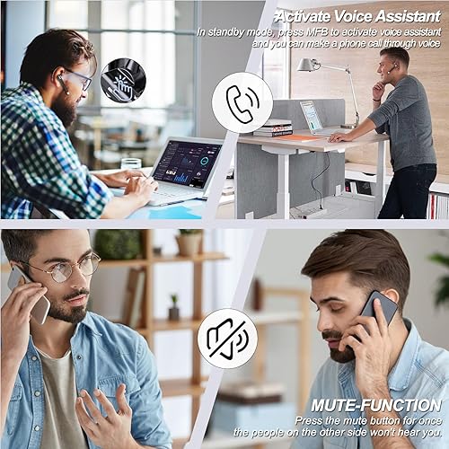 Miniatura 4 de Auriculares Bluetooth, auricular Bluetooth inalámbrico con funda de carga de 500 mAh, 80 horas de tiempo de conversación, auriculares manos libres