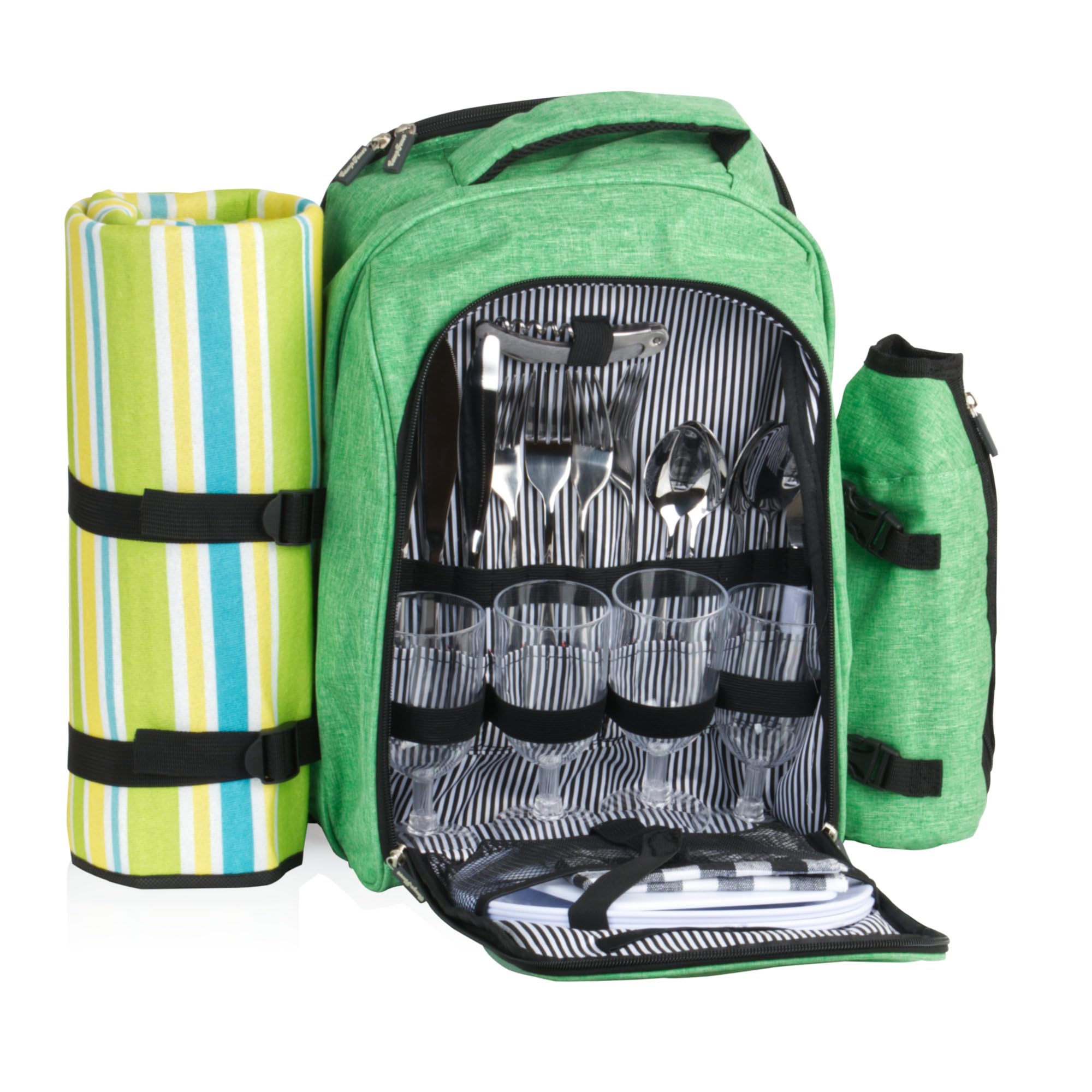 CampFeuer zaino da picnic 32 pezzi | set da picnic per 4 persone | verde menta screziato | con portabottiglie, coperta da picnic, scomparto refrigerante e utensili da campeggio