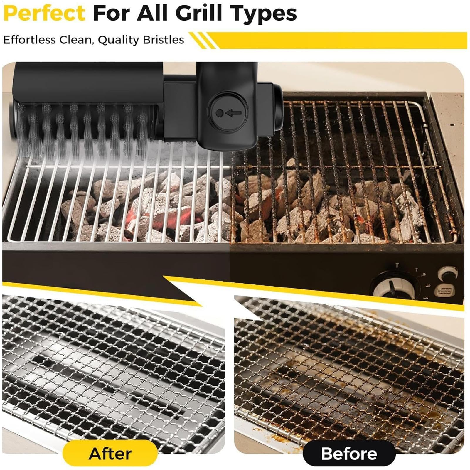 Pulitore elettrico senza fili per griglia, spazzola rotante ricaricabile a 3 velocità per barbecue, griglie per forno, giardino, roulotte e campeggio