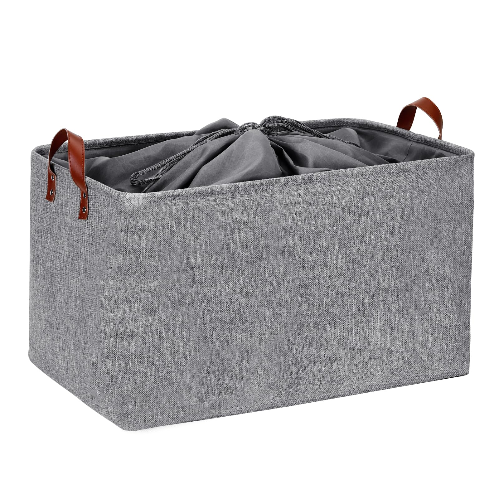 DULLEMELO Extra Large Grey Basket for Organizing, Collapsible Fabric Storage Basket with Handles, 70L Oversized Storage Bin, Large Closet Toys Blanket