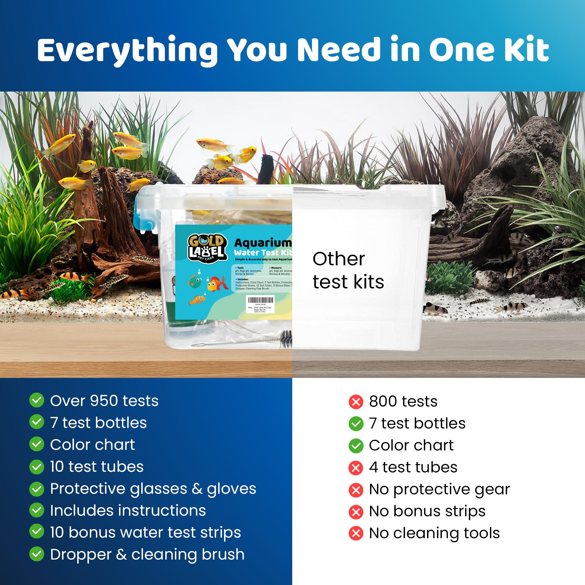 Kit de prueba de agua de acuario para agua dulce y salada, prueba de pH, amoníaco, nitrito, nitrato