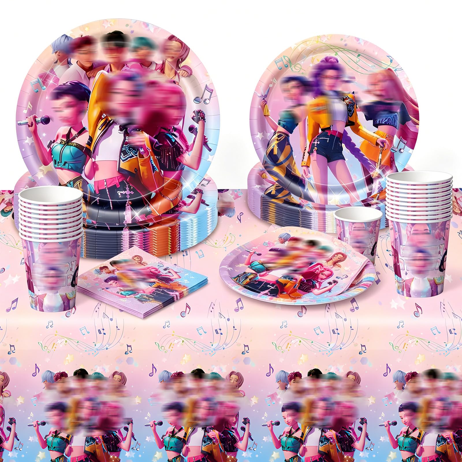 52 Pcs Demon Birthday Decorations, Party Decorations Paper Plates Cups Napkins and Tablecloth, Party Tableware Set for 10 Guests