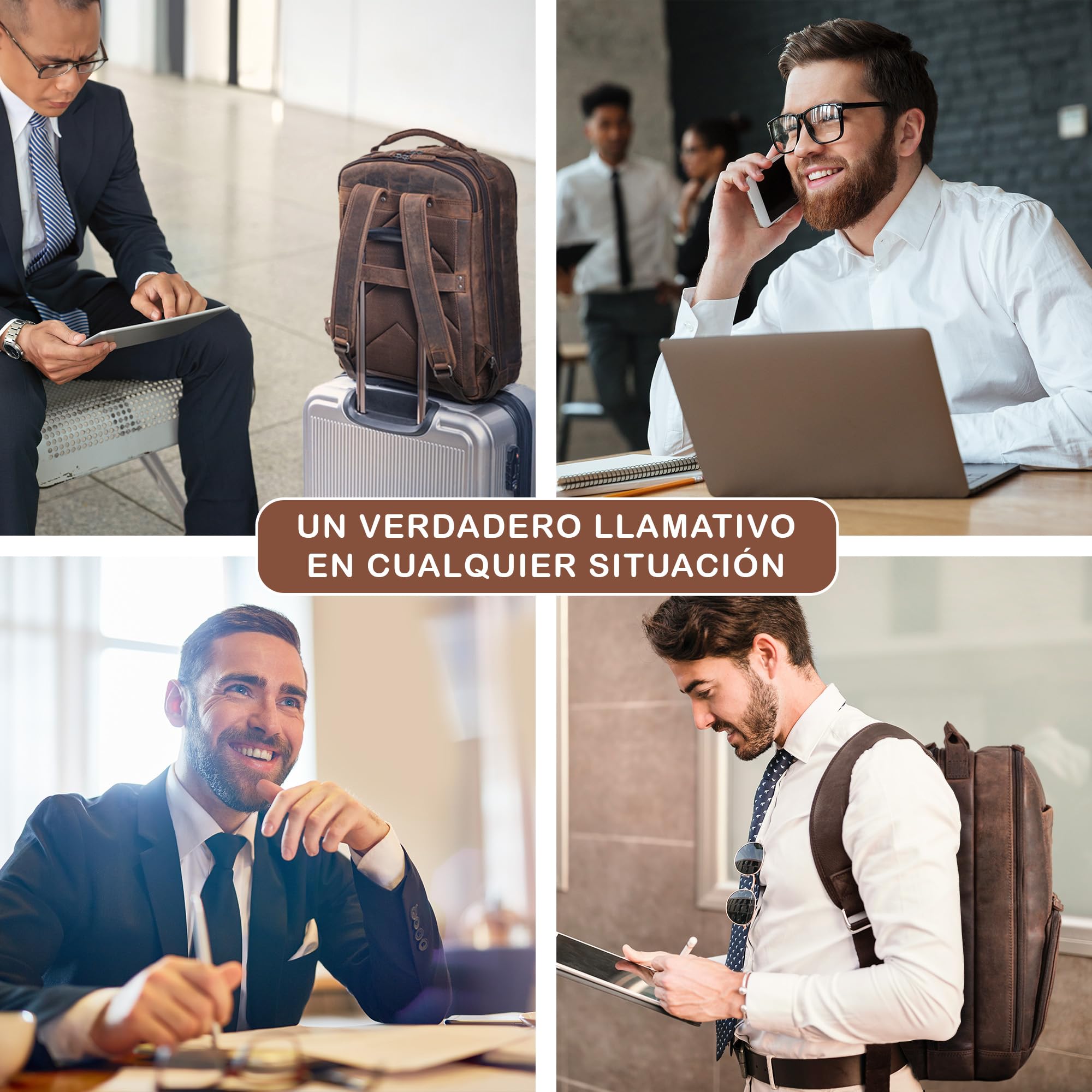 STILORD Harlow Mochila de Cuero XL para Hombres | Gran Mochila Piel de Negocios para Portátil de 15-17 Pulgadas | Sistema de Enganche al Carrito | Cuero Auténtico Color:Zamora - marrón