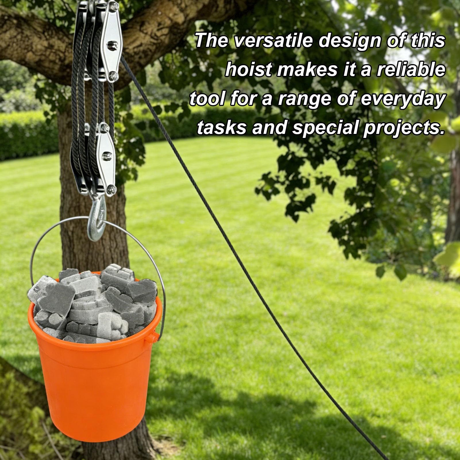 Seilzug-Flaschenzugsystem, 2200LB, Flaschenzug und Tackle, 8:1-Verhältnis, Hebekraft, robuster Flaschenzug zum Heben schwerer Gegenstände, Garagenlager
