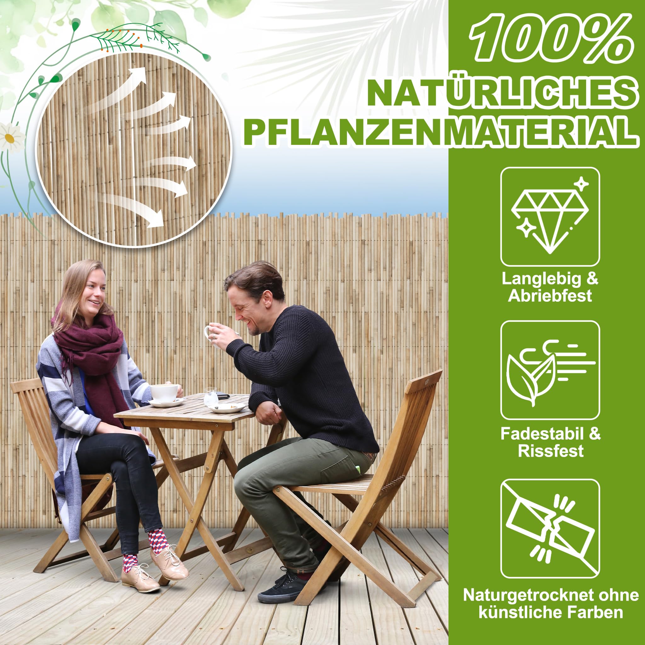 AufuN Mata trzcinowa, ochrona przed wzrokiem, 200 x 900 cm, na balkon