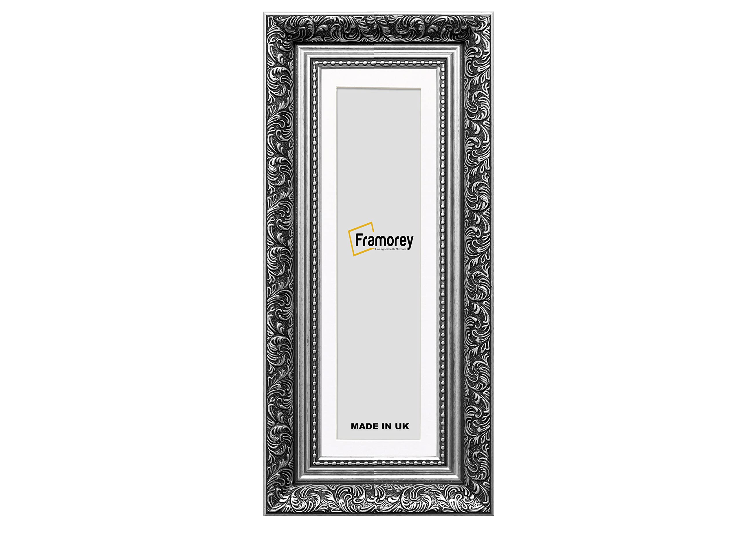 FRAMOREY Panoramic Style Picture Frame, 14x8" Size Silver Photo Frame With 10x4" Size White Mount, Dahlia Traditional Effect Wall Hanging Frame, Home Décor Frame,